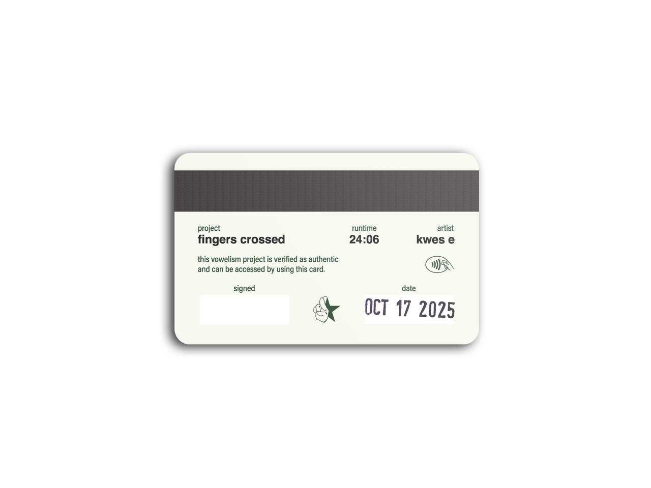 vowelism project authenticity card